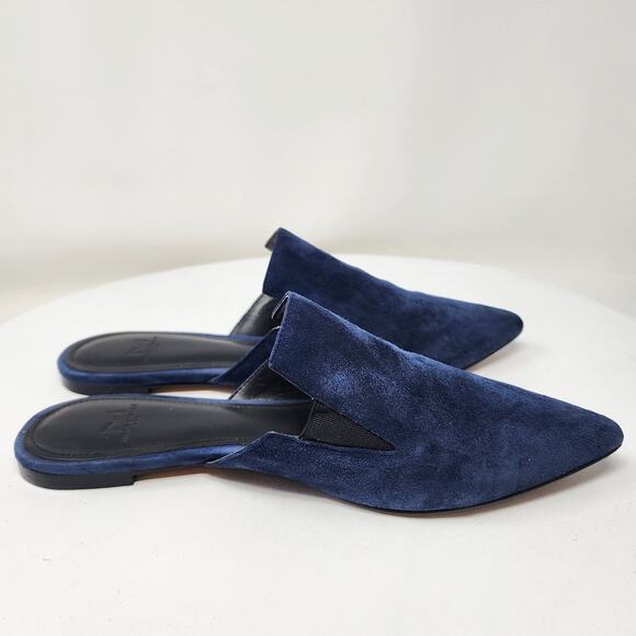 Marc Fisher Shiloh Flat Mule Women 7M Navy Blue Suede Pointed Toe Leather Sole - Picture 8 of 11